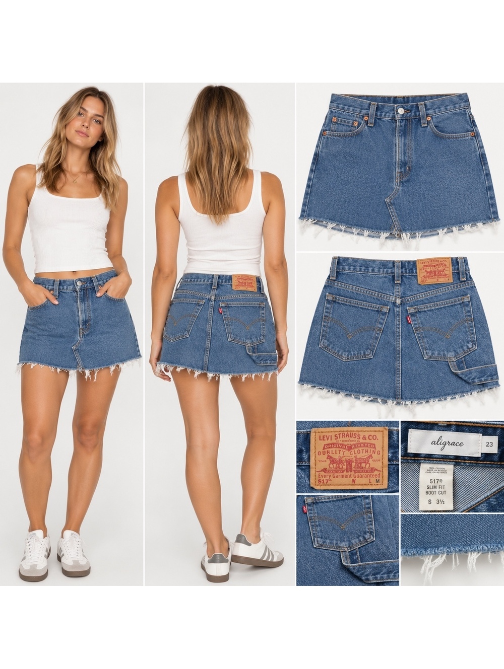 aligrace reworked vintage Levi’s 517 raw-hem mini skirt